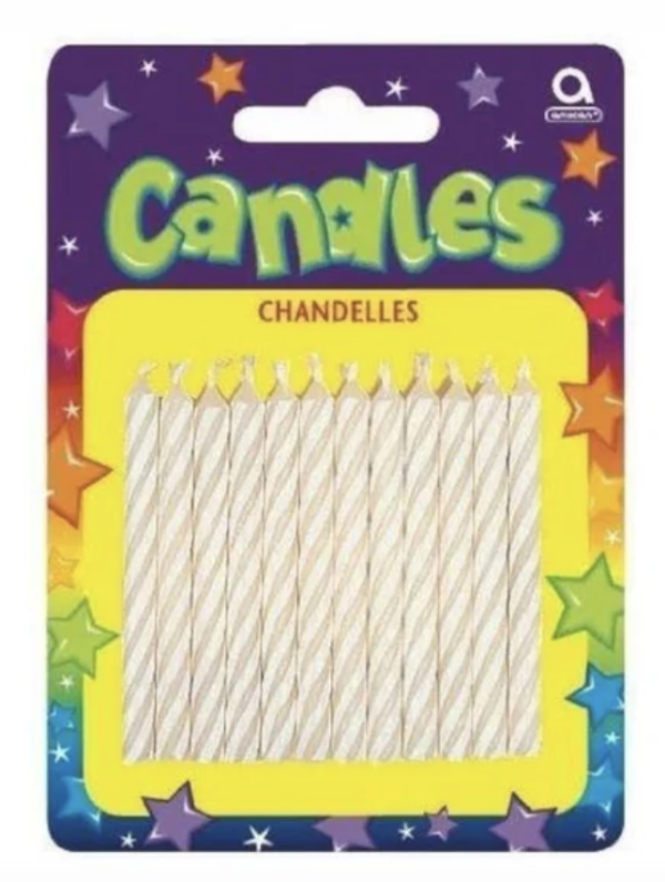 Birthday Candle – White Candy Spiral Striped ~ 24 per pack